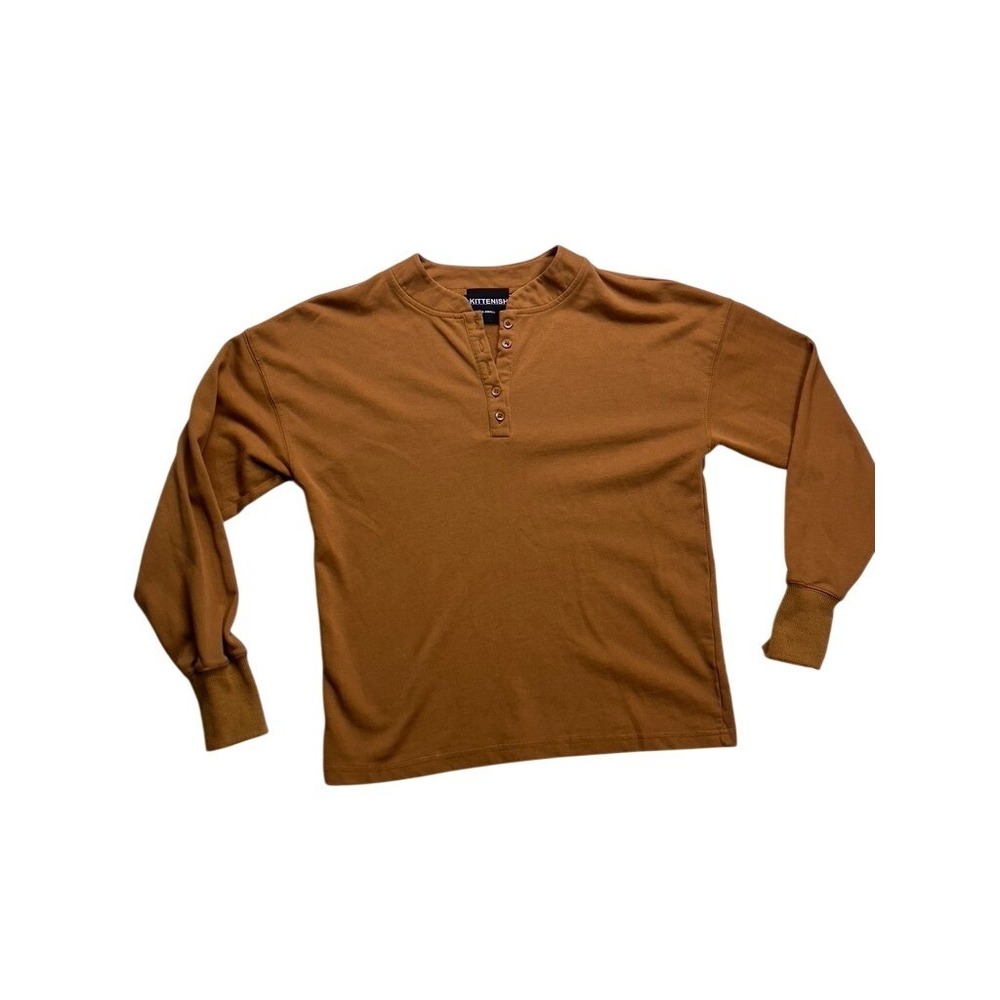 Kittenish Henley Top Women XS‎ Brown Long Sleeve Casual Pullover